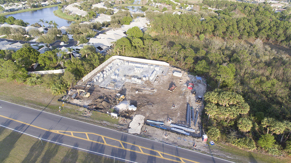 An aerial view of the build site for Guardian Veterinary Medical Center